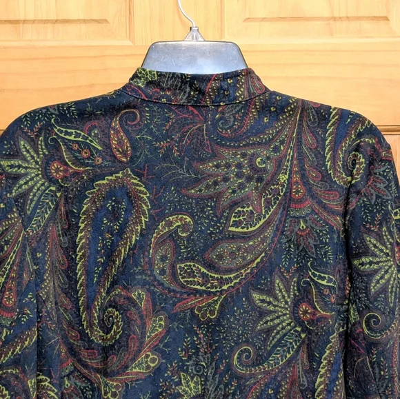 Notations Womens Large Jacket Blazer Green Red Paisley Full Zip Peplum Boho Fall - Picture 8 of 10